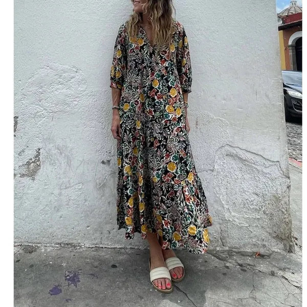 Natural Life Sage Midi Dress XS/S Boho Tiered Floral Keyhole Peasant Cottagecore - Image 2