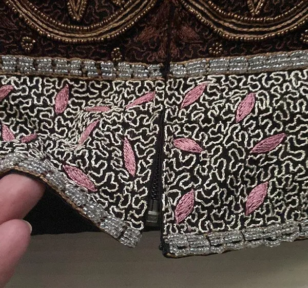 Aftershock Y2K vintage silk beaded embroidered strapless boho top, size large - Image 4