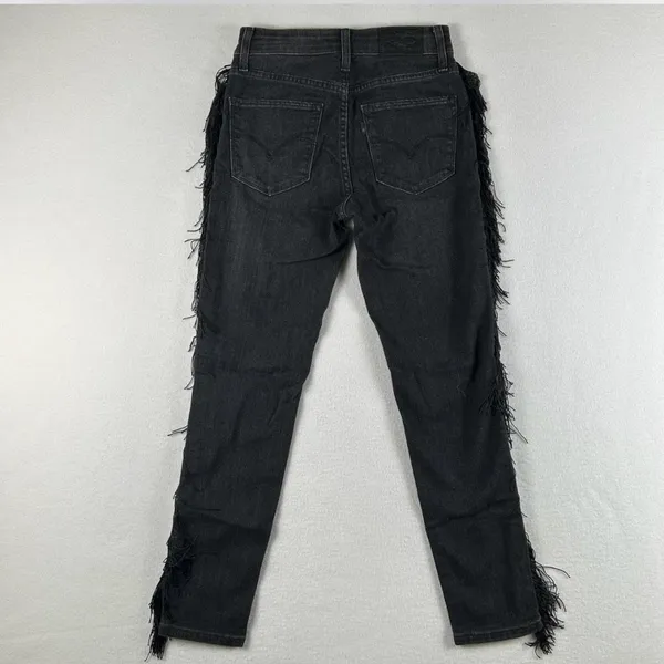 Levis 721 Jeans Women 29 Black High Rise Skinny Ankle Fringe Boho Western Denim - Image 4