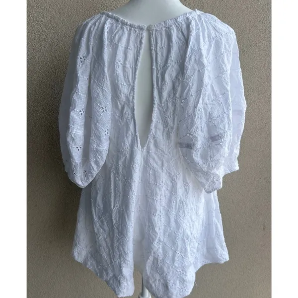 Free People White Eyelt Floral Boho Romper Oversized Jumper Cotton Size Small - Image 6