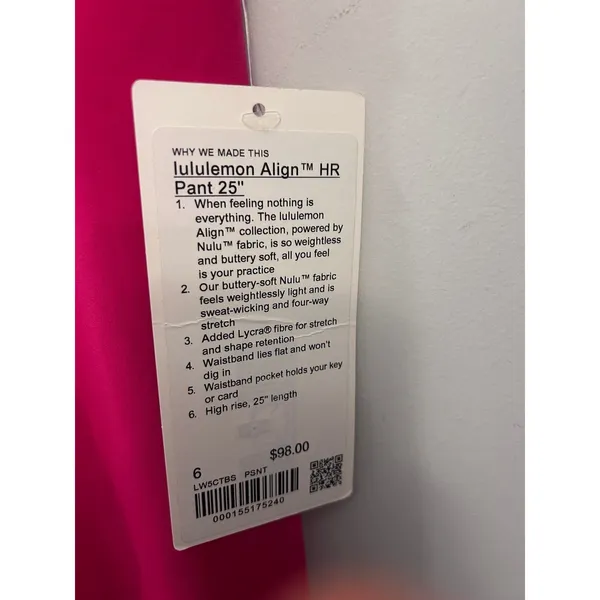 Lululemon Aligh HR leggings size 6 25” Passionate Pink New with tags - Image 4