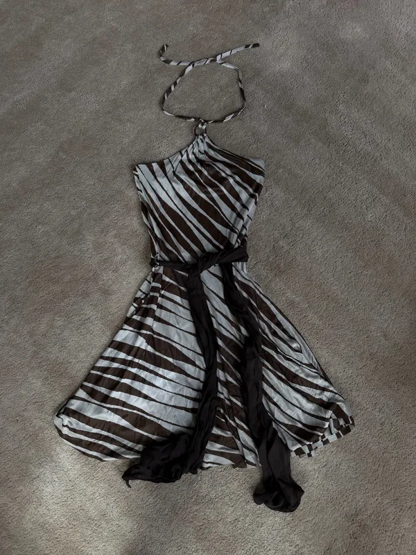 Miss Sixty Striped Halter Dress Brown & White Medium - Image 2