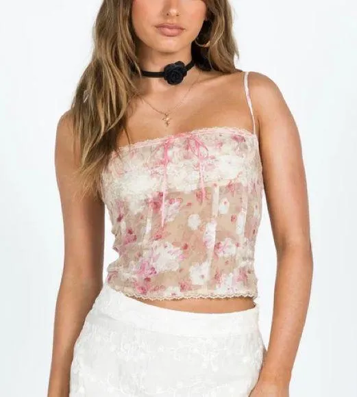 NWT Princess Polly Pink multi Floral Lace trim tank bustier Top us 2 - Image 2