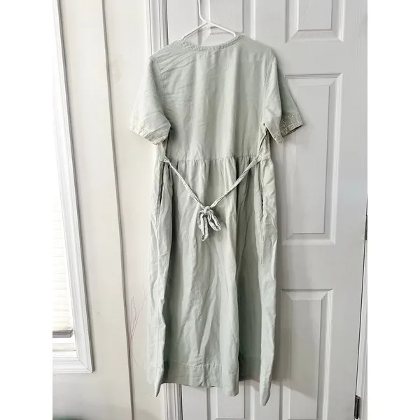 Cotton USA Light Blue Wash Graphic Print Loose Button Dress Vintage Lagenlook L - Image 3