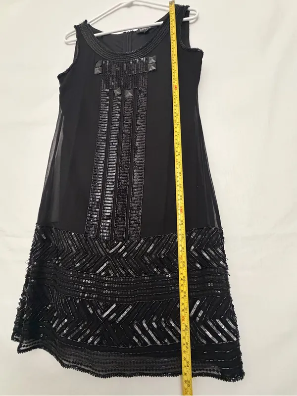 Adrianna Papell Evening Size 4 Black Silk Beaded Sequined Flapper Dress(A918) - Image 6