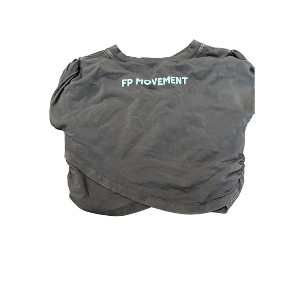FP Movement Free People Charcoal Gray Crossover Hem Cropped Tee Shirt Large - Image 2