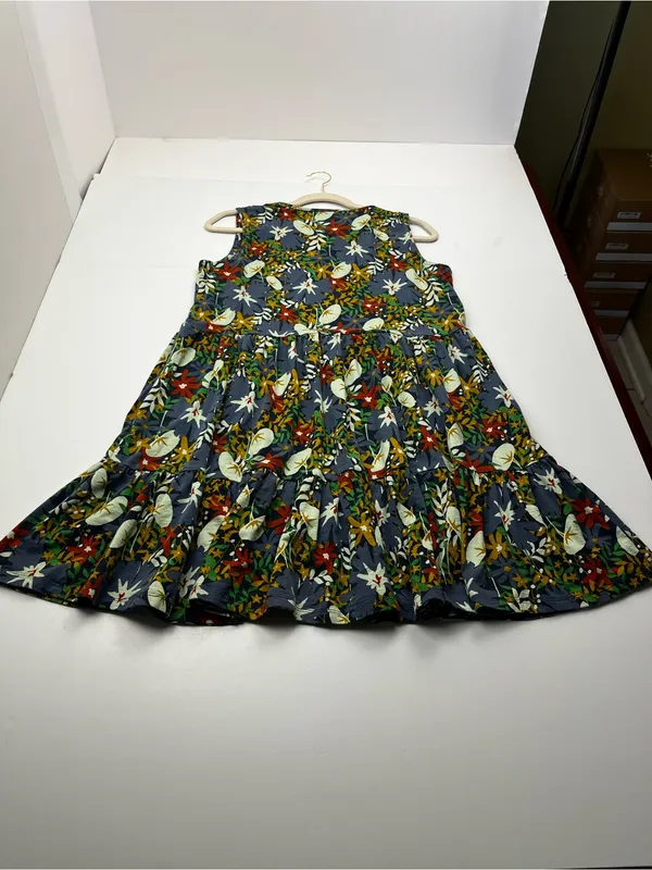 Toad & Co. Womens Floral Tiered Sleeveless Dress Blue Green Large Summer Pockets - Image 11