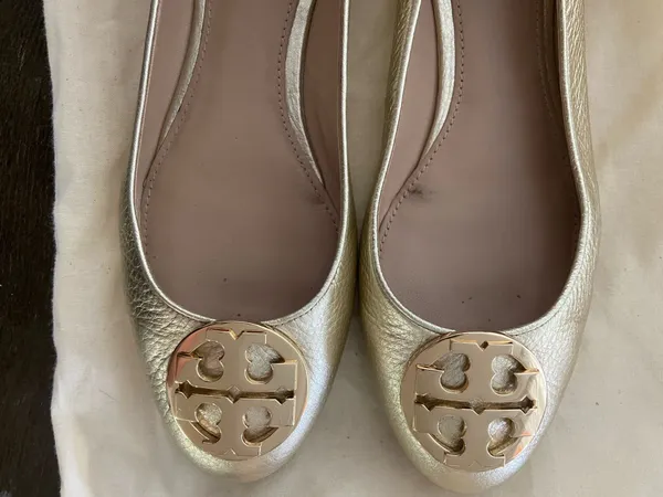 Tory Burch Claire Ballet Flats Spark Gold Metallic Leather Size 9 - Image 3