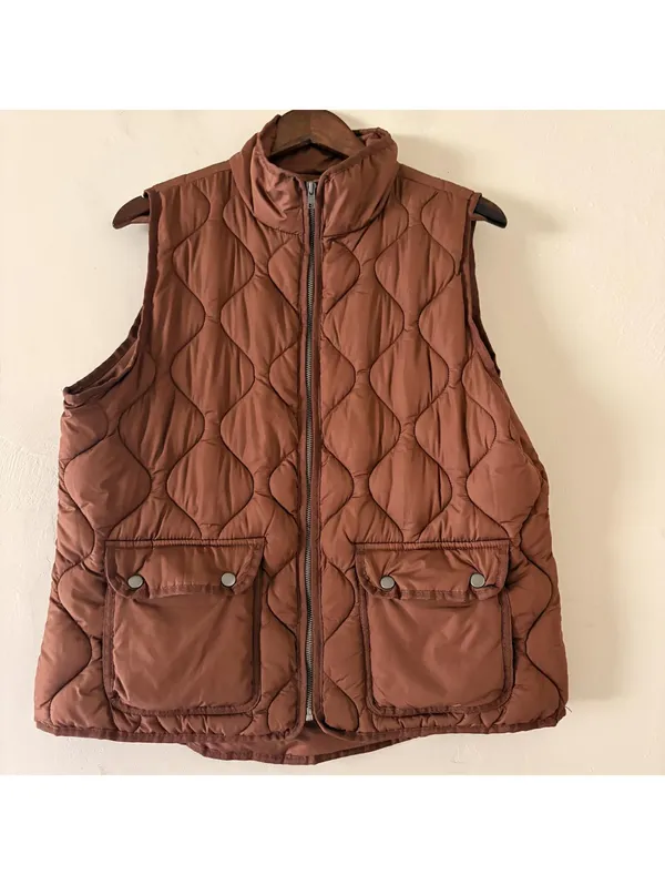 Thread & Supply Denver Brown Quilted Vest Full Zip Pockets Size Large - Image 2