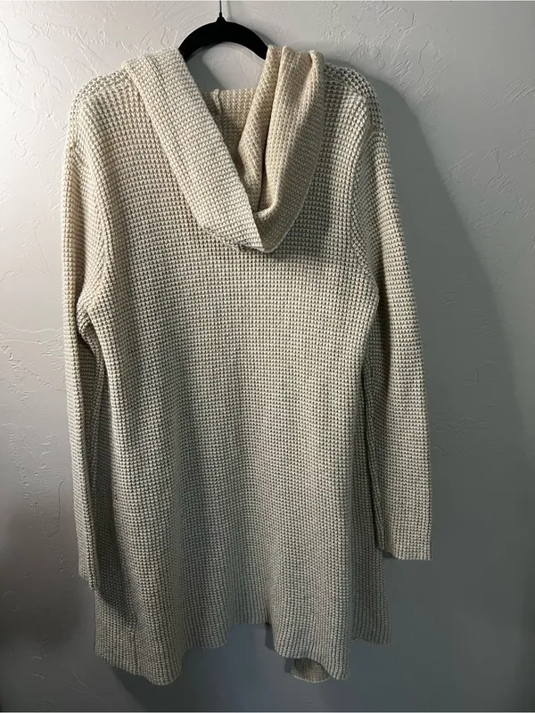 Carve Designs Alamosa Cream Wool Alpaca Blend Waffle Knit Hooded Long Cardigan - Image 8
