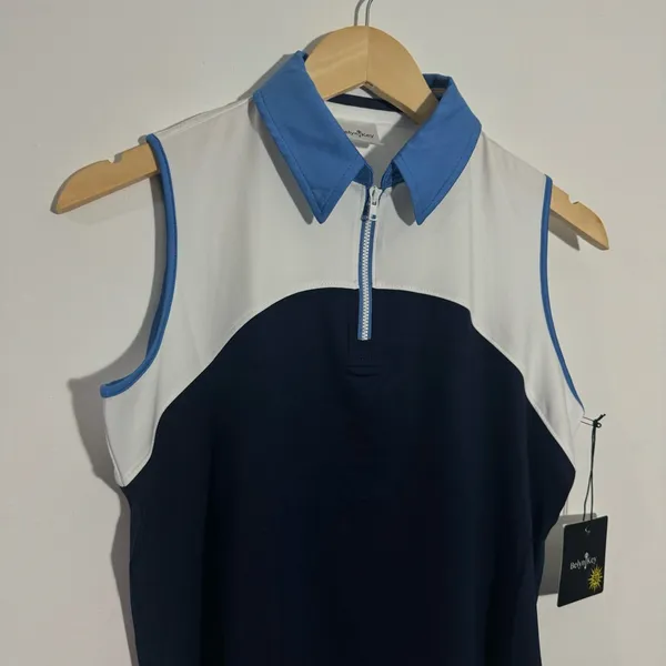 NWT Belyn Key Perry‎ Sleeveless Golf Polo Tank White/Blue Size Small - Image 3