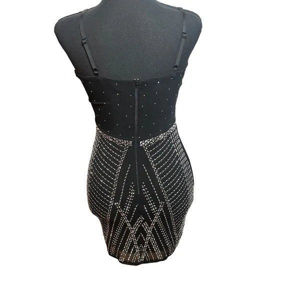 Windsor Black Rhinestone Mesh Bodycon Mini Dress Small P Art Deco Homecoming - Image 3
