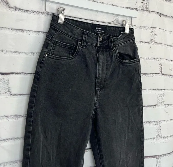 Y2K Cotton On High Rise Stretch Mom Jeans Black Distressed Preppy Size 4 Grunge - Image 3