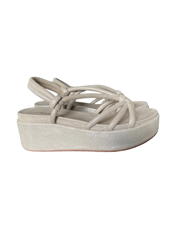 J/Slides Qayla Platform Metallic Suede Sandals Tan Silver size 8 - Image 2