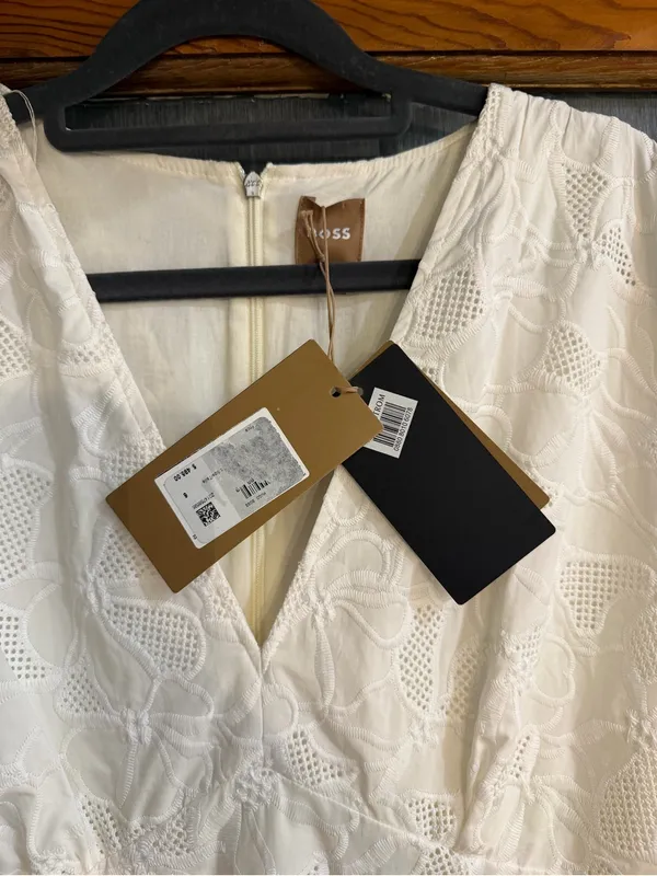 NWT BOSS Floral Lace Midi Dress Size 6 Luxury Designer Ivory Dress - Image 3