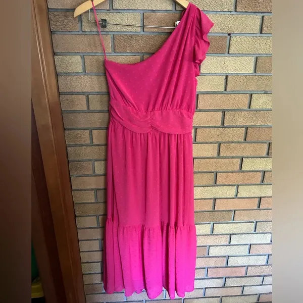Chelsea28 Pink Polka Dot One Shoulder Flowy Midi Dress Women’s Size Small NWOT - Image 5