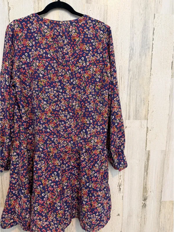Time and Tru Floral Tiered Dress Women’s L 12-14 Long Sleeve Navy Boho - Image 14