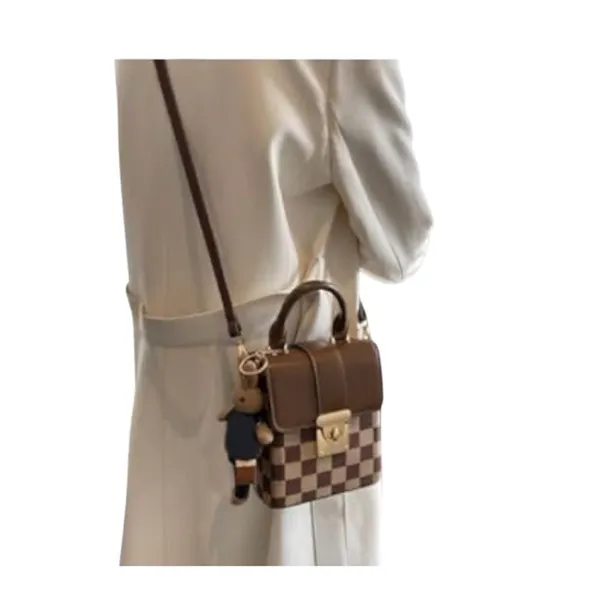 Elegant Brown Checkered Crossbody Bag NWT - Image 8