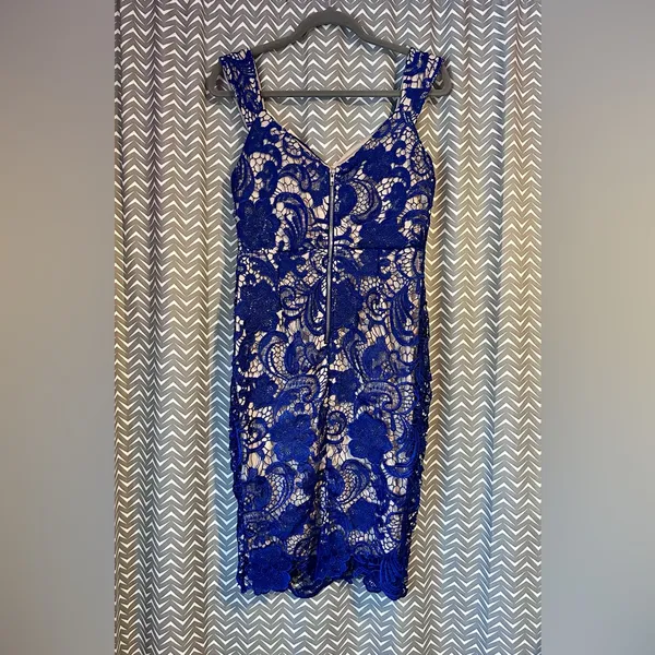 Alpha and Omega | Blue Lace Overlay Dress, size M - Image 4