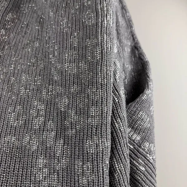 DKNY Jeans 100% Cotton Gray & Metallic Silver‎ Animal Print Size L Crew Sweater - Image 9