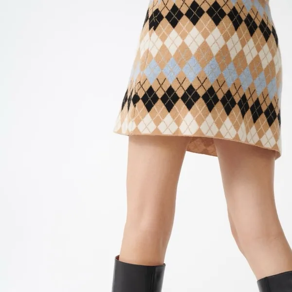 NWT Maje Argyle‎ Jilina Wool Blend Mini Skirt in Camel Size 38/Small - Image 2