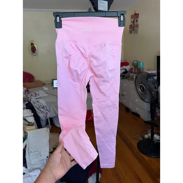DFYNE Dynamic High Waisted Ribbed Leggings‎ Baby Pink Size Small Workout - Image 7