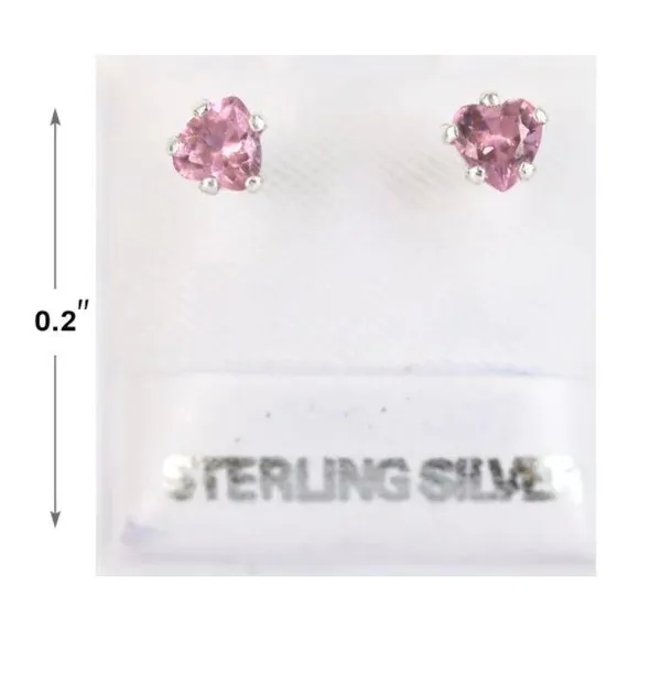 925 Sterling Silver Pink Heart Earring Studs - Image 2