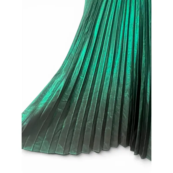 Free Assembly Elegant Emerald Green Satin Pleated Midi Skirt Flowy Accordion XS - Image 4