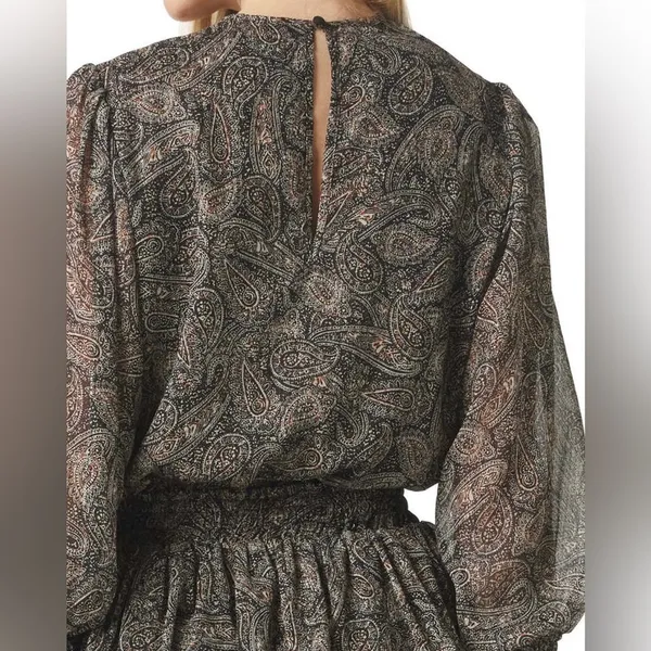 Misa Los Angeles Camilla Paisley shimmer mini dress with ruffled skirt - Image 5