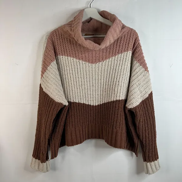 POL Size M Sweater‎ High Up In The Sky Chunky Knit Turtleneck Long Sleeve Stripe - Image 3