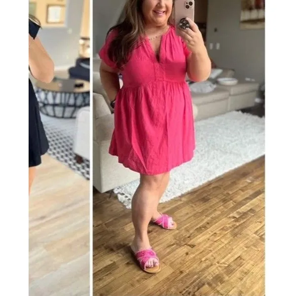 NWT Universal Thread Linen Blend Babydoll Top XL Pink Short Sleeve V-Neck - Image 10