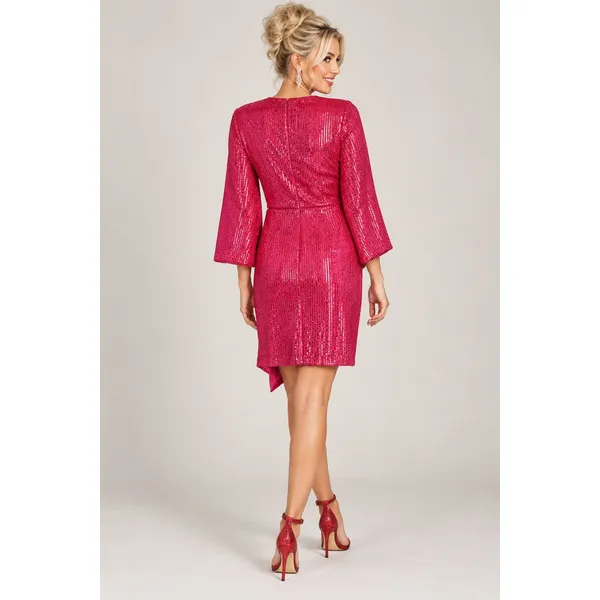 Hot Pink Sequined Double Crazy Faux Wrap Dress - Size M - Image 2