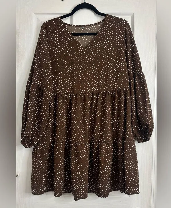 Timeless Brown Polka Dot Dress, Size Medium - Image 2