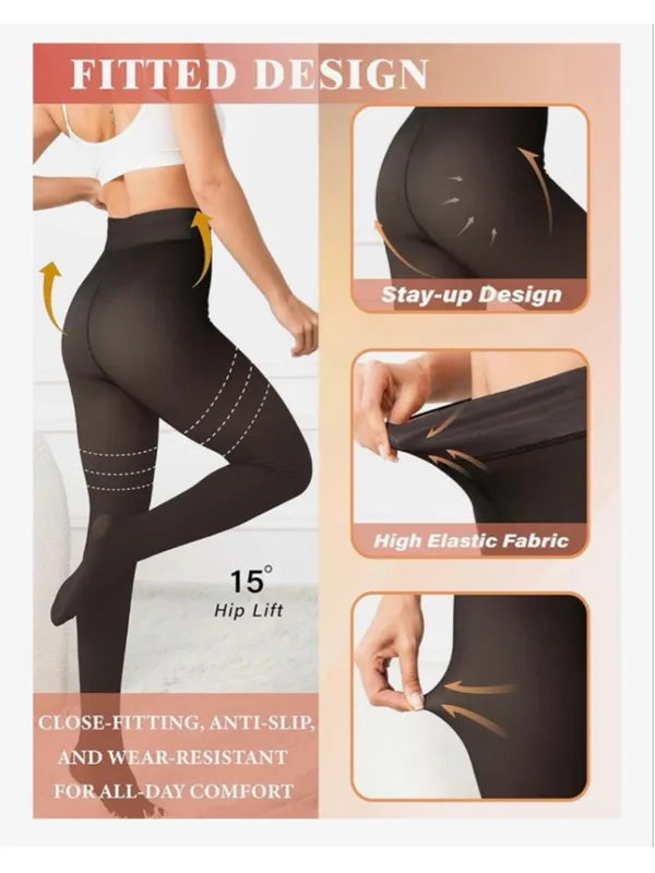 NEW 2 Pairs Fleece Lined Tights-Faux Translucent Leggings One size - Image 8