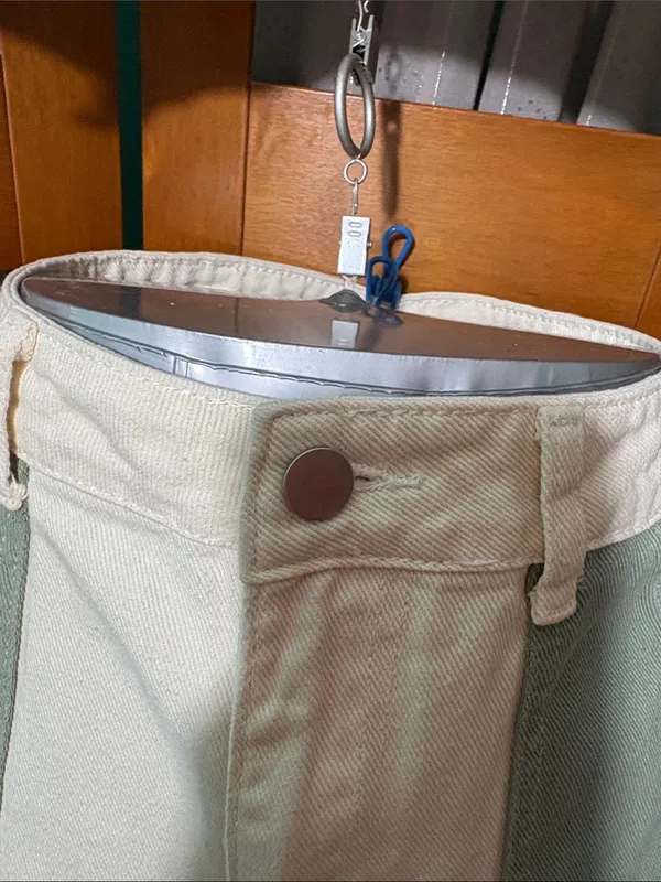 SHEIN Two-Tone Wide Leg Patchwork Pants in Olive Green and Cream - Image 2