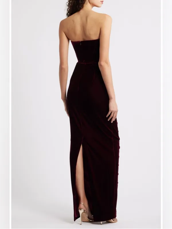 Sau Lee Vesper Strapless Velvet Gown in Wine / Burgundy 12 - Image 7