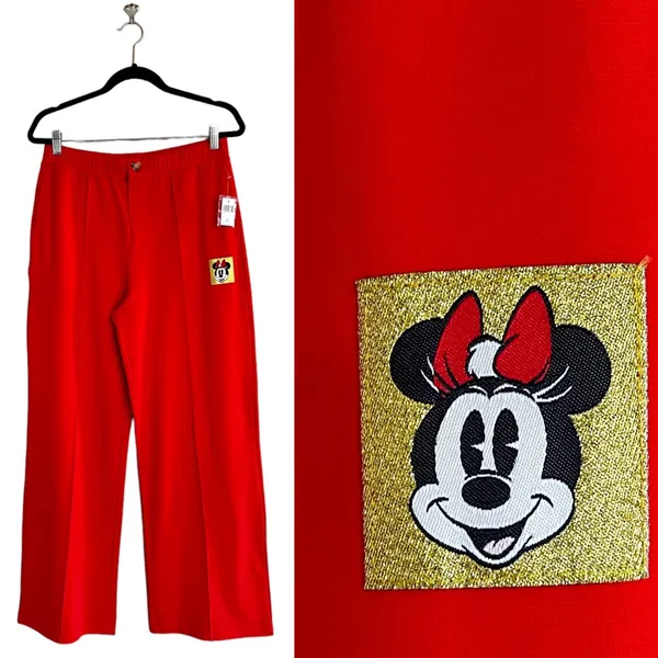 NWT DISNEY Park Bright Orange / Red Pull On Pant Glitter Gold Logo Medium - Image 2