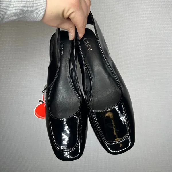 CIDER‎ Black Patent Leather Square Toe Slingback Block Heel Shoes Size 41 - Image 2