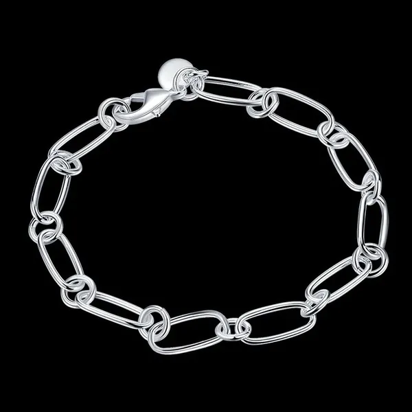 Unisex .925 Sterling Silver circle chain & link 8” bracelet - Image 2