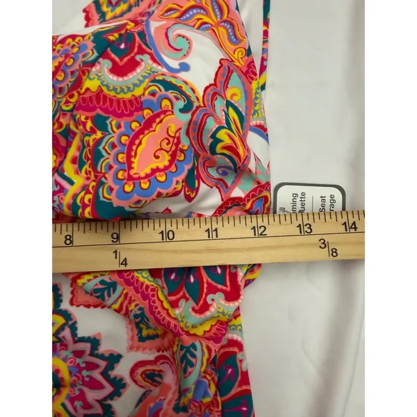Slimming Silhouette‎ Paisley One Piece Swimsuit Ruffle Strap Multi Color V-Neck - Image 3