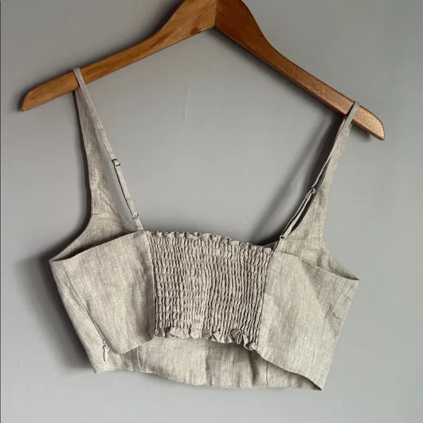 Reformation France Linen Crop Top in Oatmeal 6 - Image 3