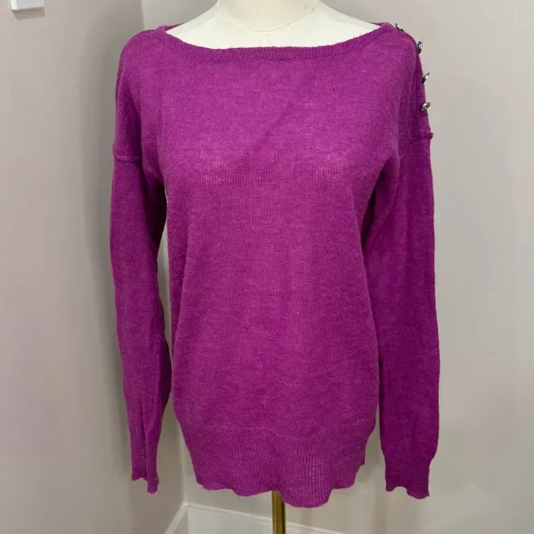J CREW fuchsia wool blend‎ light weight sweater medium - Image 2