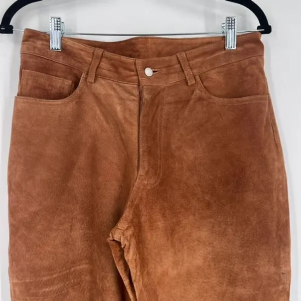 Vintage Express World Brand Women's Genuine Leather Suede Pants Brown‎ Size 7/8 - Image 4