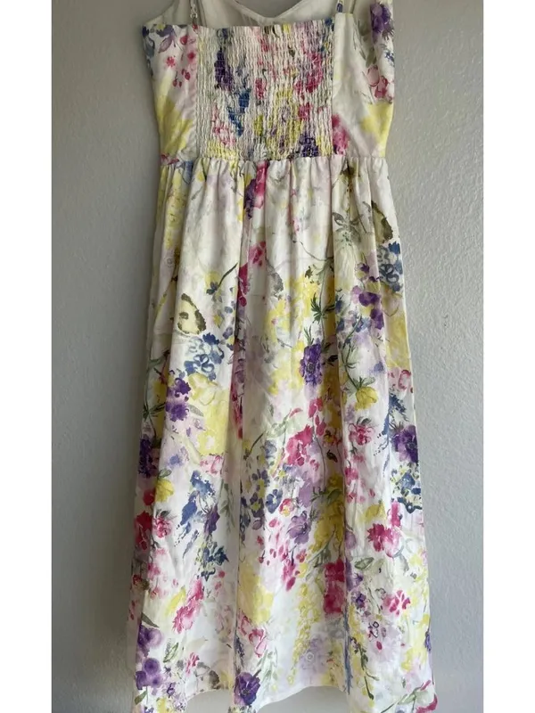 H&M Linen Blend Floral Maxi Sweetheart Strappy Summer Cottagecore Sz XS - Image 12