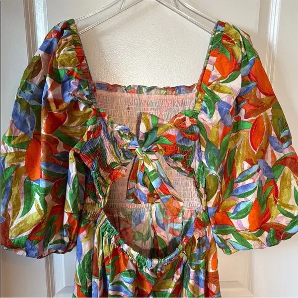 Dress forum‎ open back puff sleeve Floral Multicolor Maxi Dress size M - Image 9