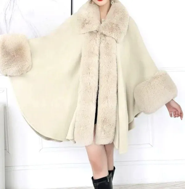 Stunning Soft, Faux Rabbit Fur Collar and Lapels, Cape - White - one size - Image 8
