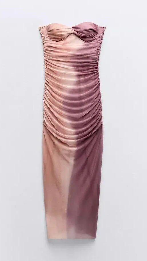 dress maxi midi corset fitted bodycon mesh mauve beige wedding party - Image 10