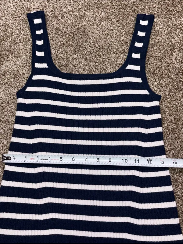 Loft Navy Blue & White Striped Ribbed Tank Top Medium - Image 6