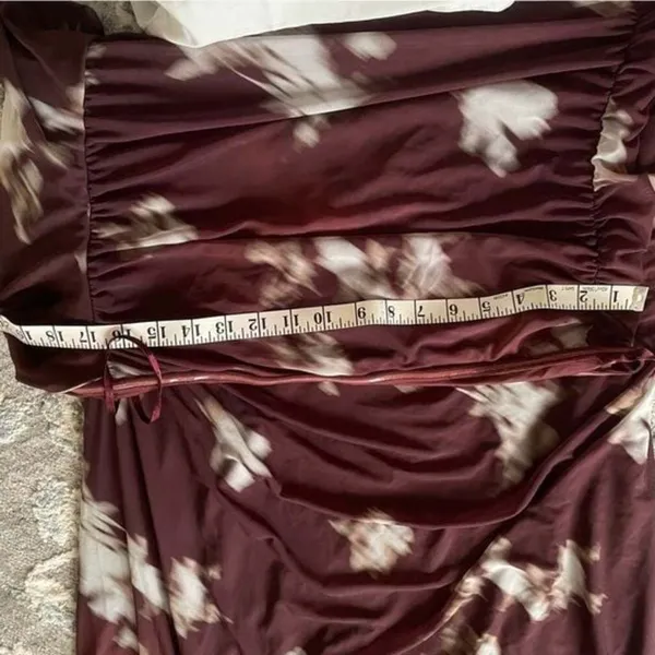 BHLDN Floral Burgundy Ruched Strapless Gown - Image 5