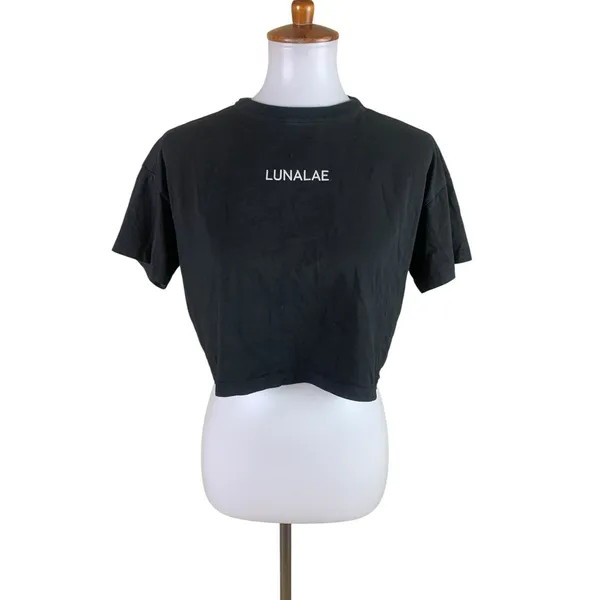 Lunalae‎ Black Cropped Graphic Dance Fitness T Shirt Short Sleeve 4 - Image 2
